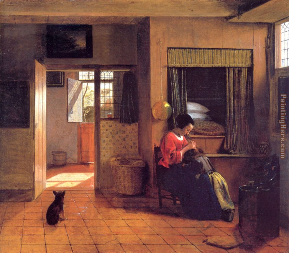 A Mother and Child with Its Head in Her Lap painting - Pieter de Hooch A Mother and Child with Its Head in Her Lap art painting